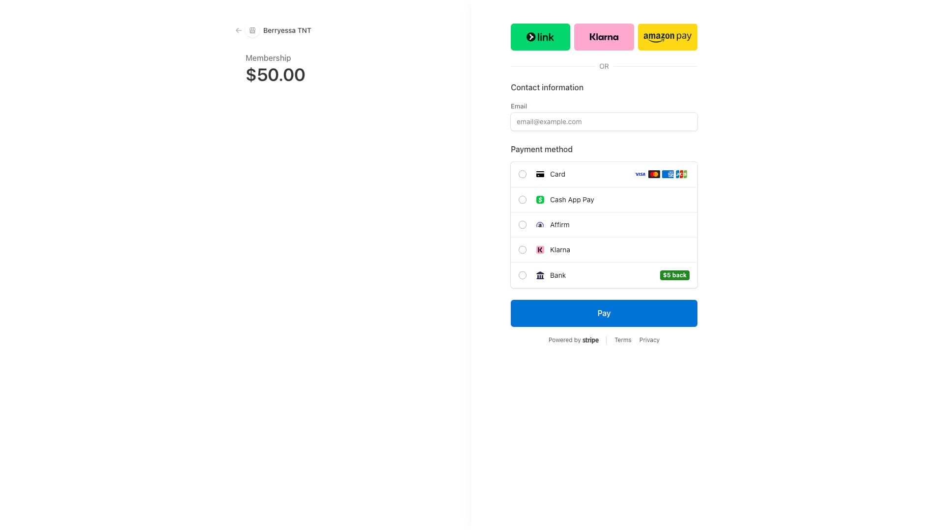 Stripe Checkout page for a membership purchase